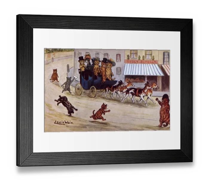 Framed Print : Driving to the Races - Louis Wain postcard Framed Print : Driving to the Races - Louis Wain postcard