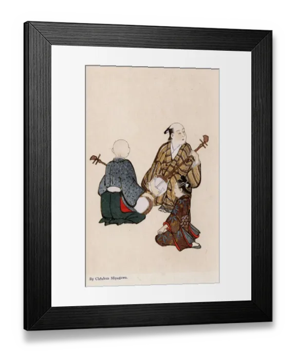 Framed Print : A young girl listens to two Koto Players by Miyagawa Choshun Framed Print : A young girl listens to two Koto Players by Miyagawa Choshun