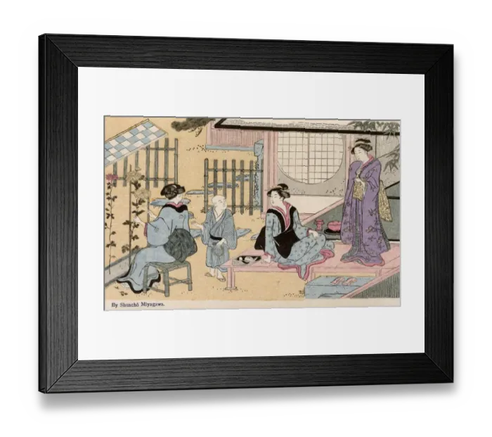 Framed Print : Outdoor domestic scene by Katsukawa Shuncho Framed Print : Outdoor domestic scene by Katsukawa Shuncho