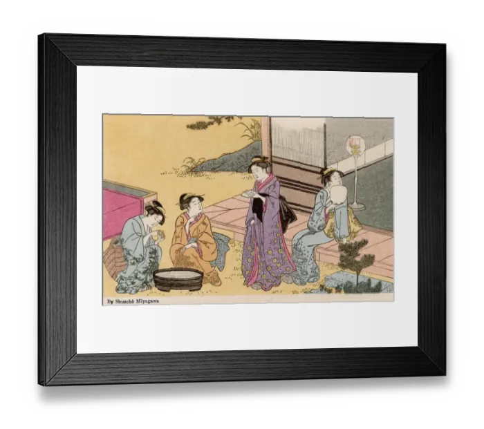 Framed Print : Four women in outdoor domestic scene by Katsukawa Shuncho Framed Print : Four women in outdoor domestic scene by Katsukawa Shuncho