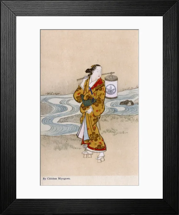 Framed Print : A lady strolling along a winding stream by Miyagawa Choshun Framed Print : A lady strolling along a winding stream by Miyagawa Choshun