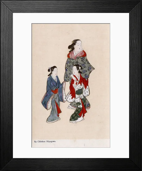 Framed Print : Japanese Woman and her two daughters by Miyagawa Choshun Framed Print : Japanese Woman and her two daughters by Miyagawa Choshun
