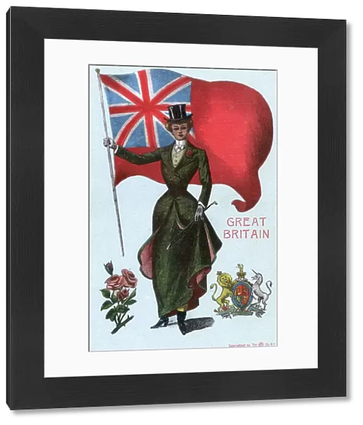 British Hunting Girl - American View - Red Ensign held aloft