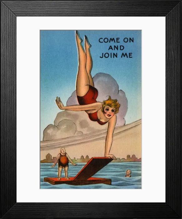 Framed Print : USA - Bathing girl leaps in Framed Print : USA - Bathing girl leaps in