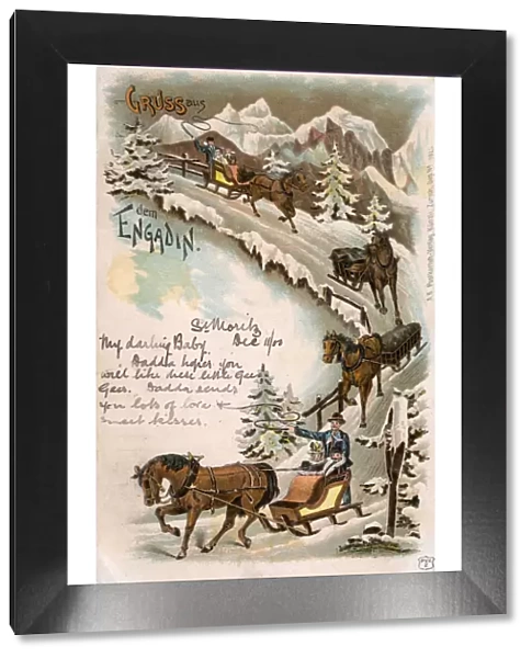 Greetings postcard - Sledges in The Engadin
