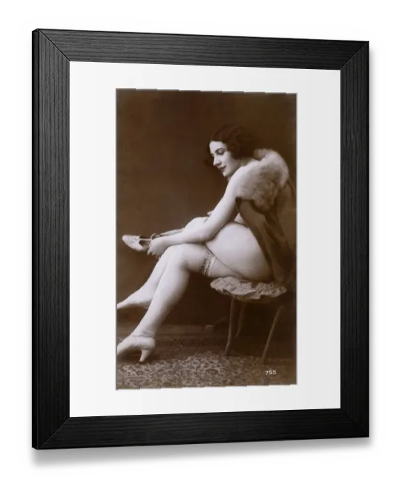 Framed Print : French Pin-up girl - putting on her shoes Framed Print : French Pin-up girl - putting on her shoes