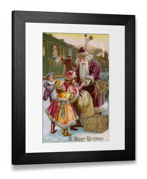 Framed Print : Father Christmas distributing gifts - children rail station Framed Print : Father Christmas distributing gifts - children rail station