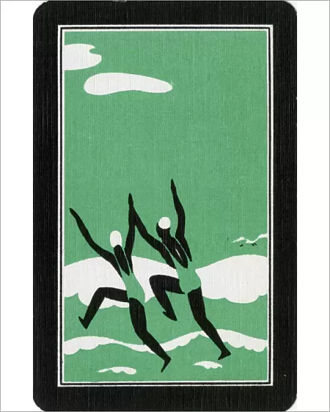 Playing Card Back - Bathers - Green and White - Art Deco