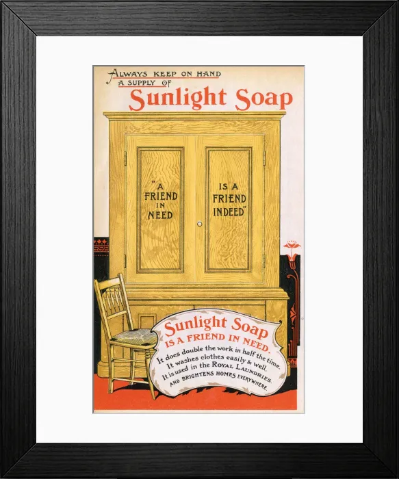 Framed Print : Folding Advertisement for Sunlight Soap Framed Print : Folding Advertisement for Sunlight Soap