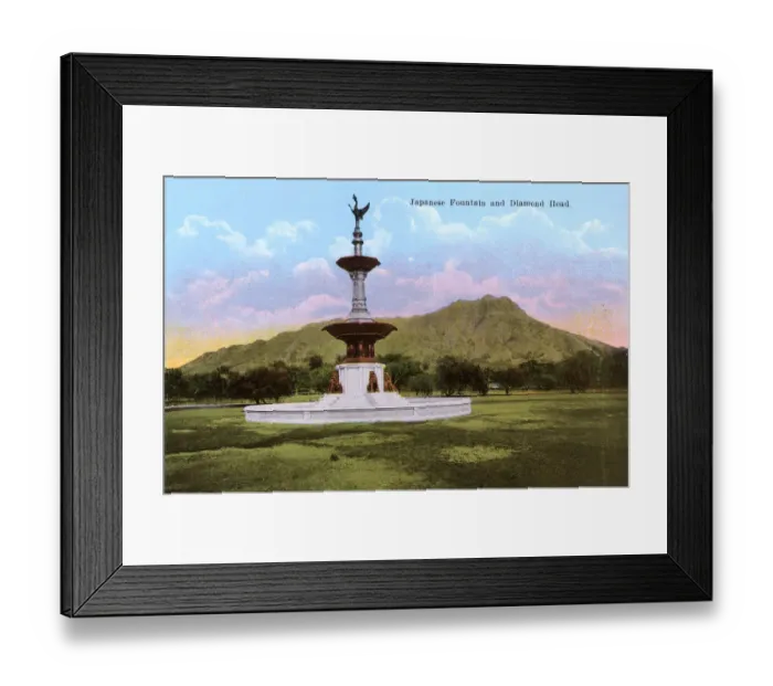 Framed Print : Hawaiian Islands, USA - Japanese Fountain and Diamond Head Framed Print : Hawaiian Islands, USA - Japanese Fountain and Diamond Head