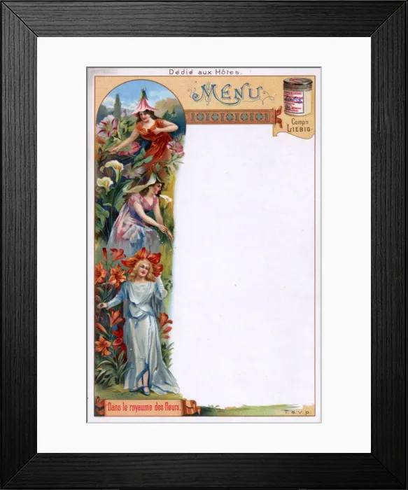 Framed Print : In the Kingdom of Flowers - Liebig Blank Menu Card Framed Print : In the Kingdom of Flowers - Liebig Blank Menu Card