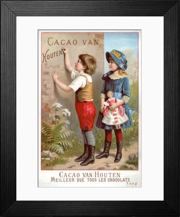 Framed Print : Two children write the name of their favourite hot chocolate Framed Print : Two children write the name of their favourite hot chocolate