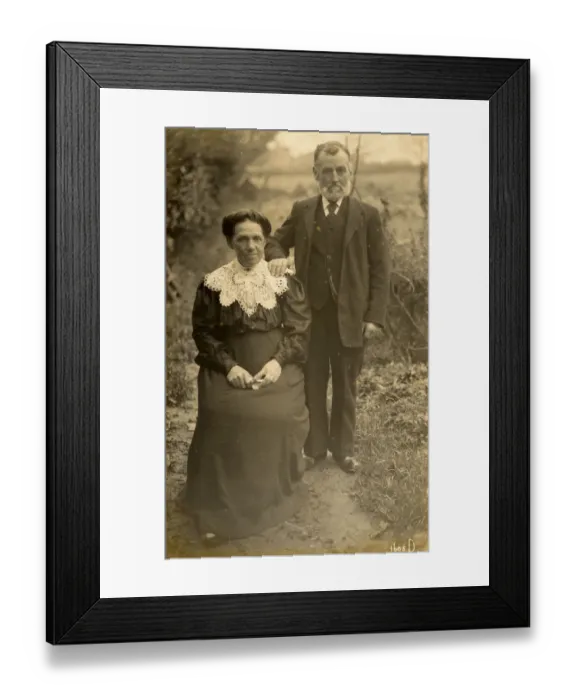 Framed Print : Stern elderly British couple pose for an outdoor portrait Framed Print : Stern elderly British couple pose for an outdoor portrait