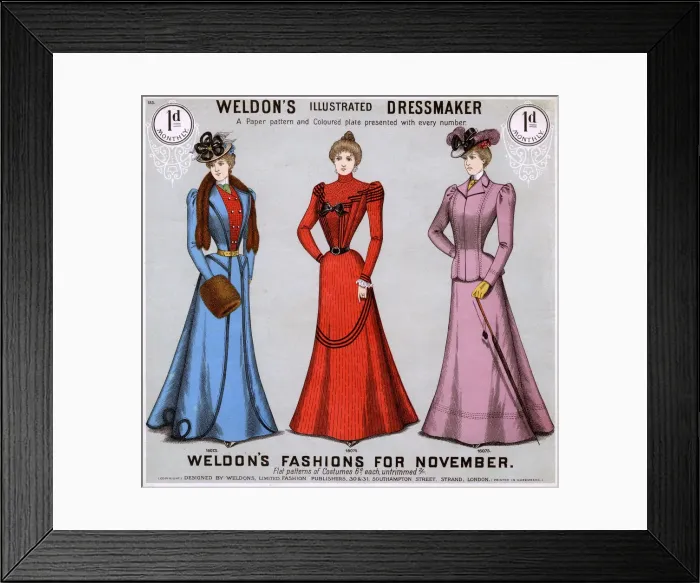 Framed Print : Fashions for the 1890s - the end result of flat patterns Framed Print : Fashions for the 1890s - the end result of flat patterns