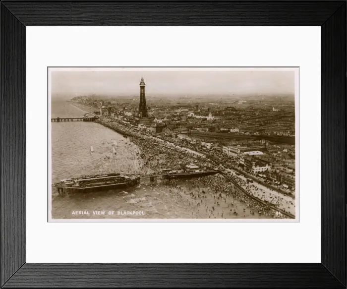 Framed Print : Aerial View of Blackpool including famous beach and Tower Framed Print : Aerial View of Blackpool including famous beach and Tower