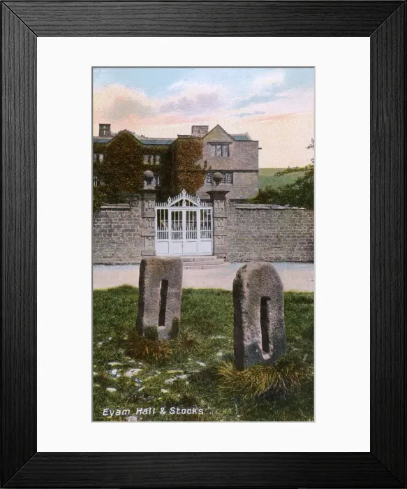 Framed Print : Eyam Hall and the Stocks - Derbyshire Framed Print : Eyam Hall and the Stocks - Derbyshire