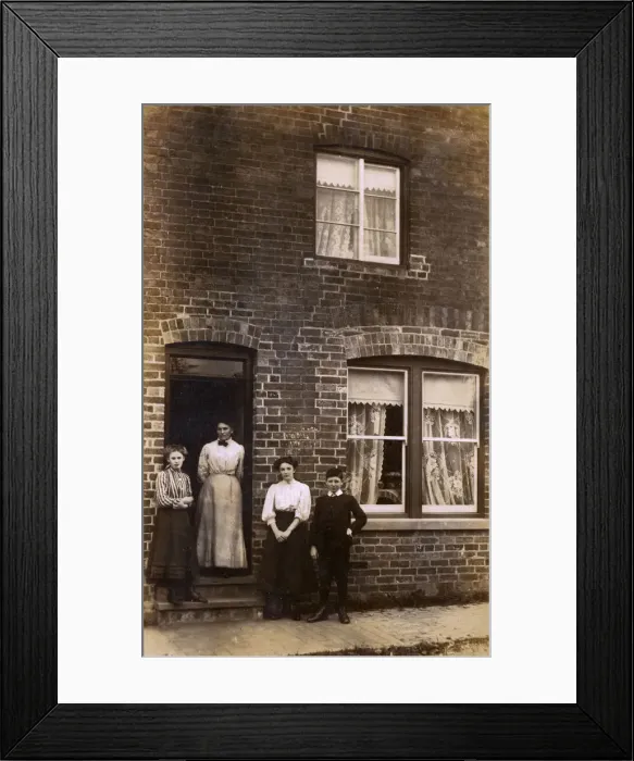 Framed Print : Threshold Photograph - family outside their terraced home Framed Print : Threshold Photograph - family outside their terraced home