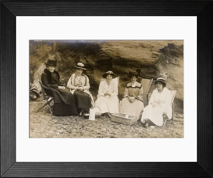 Framed Print : Five Spinsters having a Picnic on the Beach Framed Print : Five Spinsters having a Picnic on the Beach