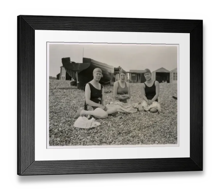 Framed Print : Hastings, East Sussex - 3 brave lady swimmers on a cold day Framed Print : Hastings, East Sussex - 3 brave lady swimmers on a cold day