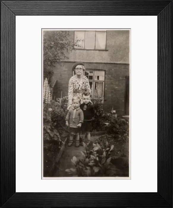 Framed Print : Mother and her two boys in the garden Framed Print : Mother and her two boys in the garden