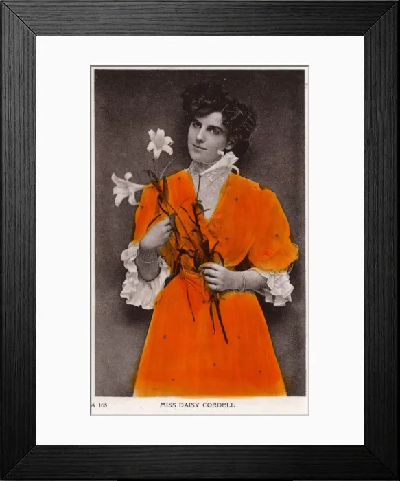 Framed Print : Miss Daisy Cordell holding two Lilies Framed Print : Miss Daisy Cordell holding two Lilies