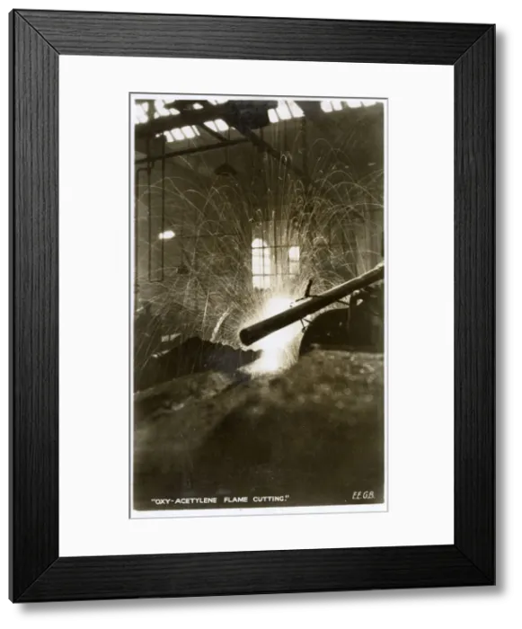 Framed Print : Oxyacetylene flame cutting in a factory or workshop Framed Print : Oxyacetylene flame cutting in a factory or workshop