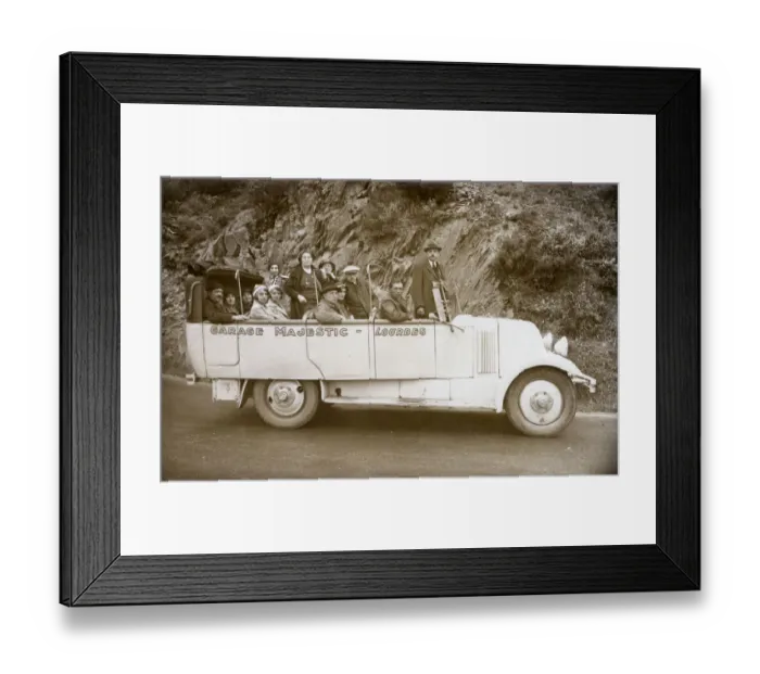 Framed Print : Charabanc Tour - Lourdes, France - Garage Majestic Framed Print : Charabanc Tour - Lourdes, France - Garage Majestic