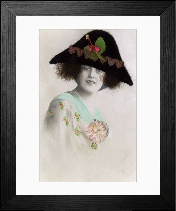Framed Print : French Fashion - Large back felt hat Framed Print : French Fashion - Large back felt hat