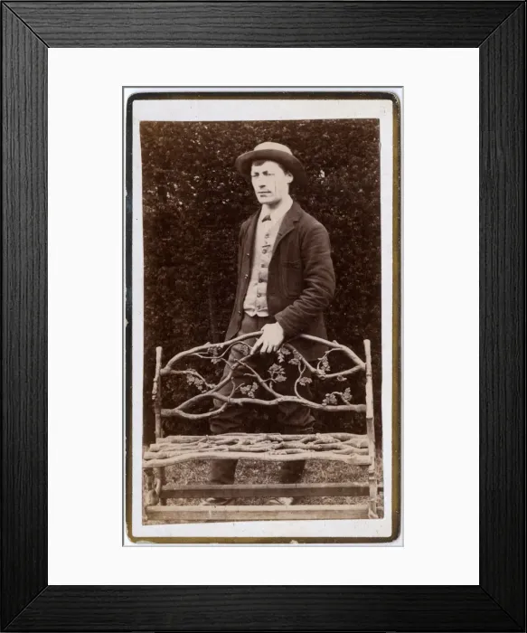 Framed Print : Cast iron bench in Rustic Pattern of entwined oak branches Framed Print : Cast iron bench in Rustic Pattern of entwined oak branches
