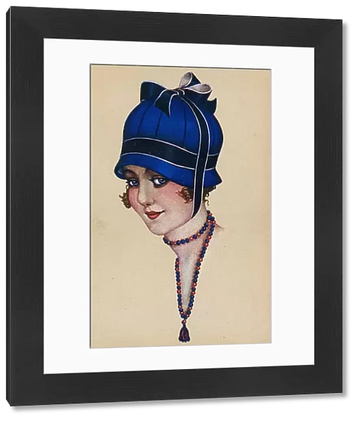 Italian Fashion - Blue Bonnet Hat - Bead necklace