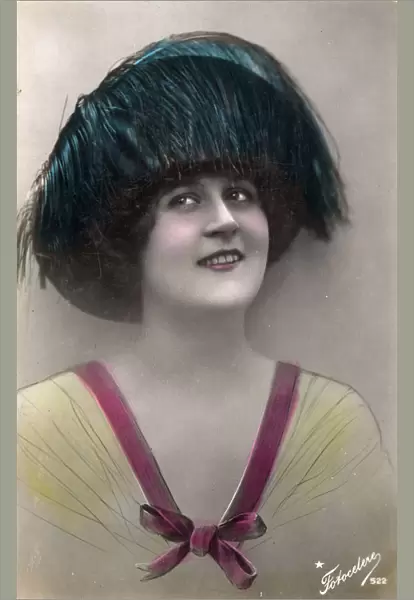 Italian Model wearing dyed Ostrich-feather hat
