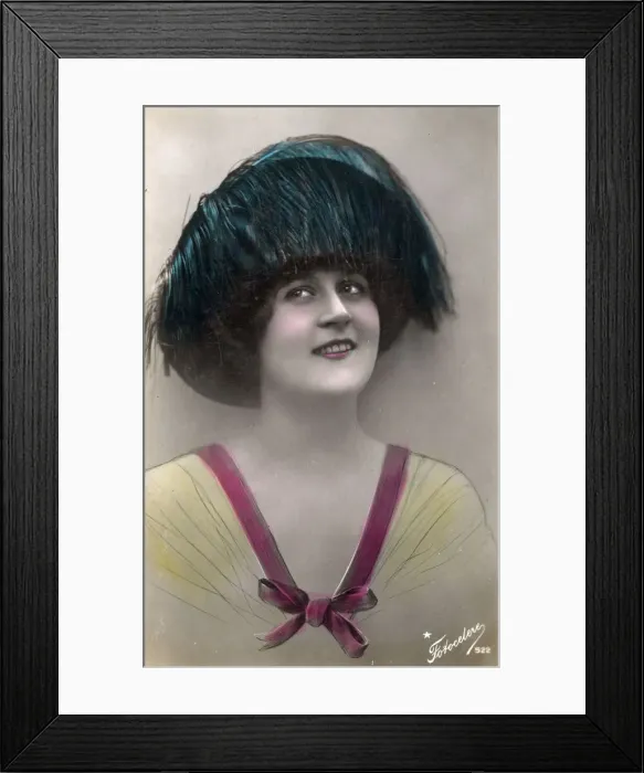 Framed Print : Italian Model wearing dyed Ostrich-feather hat Framed Print : Italian Model wearing dyed Ostrich-feather hat
