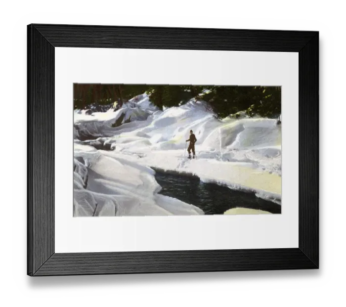 Framed Print : Lake Placid, N. Y. USA - Skier pauses by Winter Brook Framed Print : Lake Placid, N. Y. USA - Skier pauses by Winter Brook
