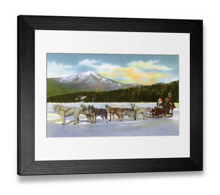 Framed Print : Lake Placid, N. Y. USA - Dog Team on Frozen Mirror Lake