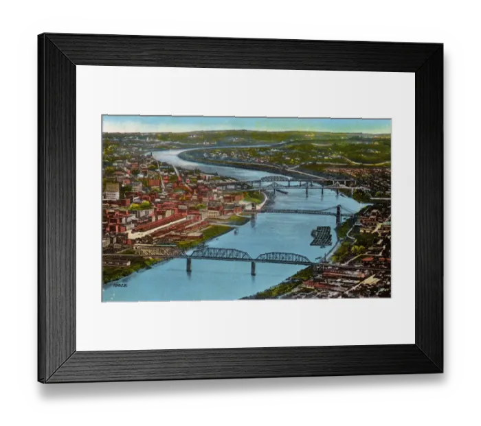 Framed Print : Cincinnati, Ohio, USA, Aerial View of Ohio River and Bridges Framed Print : Cincinnati, Ohio, USA, Aerial View of Ohio River and Bridges