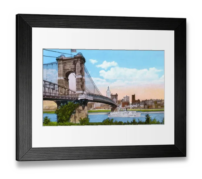 Framed Print : Cincinnati, Ohio, USA - Suspension Bridge Framed Print : Cincinnati, Ohio, USA - Suspension Bridge