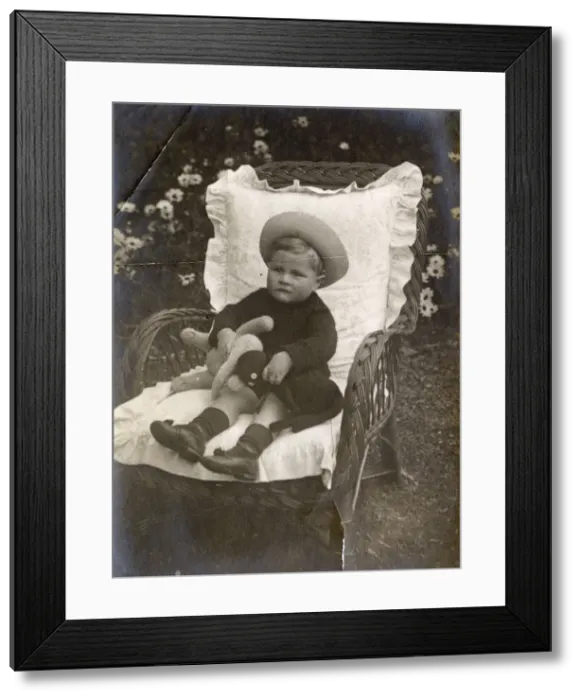 Framed Print : Eric Atherton Smith - young boy aged 3 with his toy drum Framed Print : Eric Atherton Smith - young boy aged 3 with his toy drum