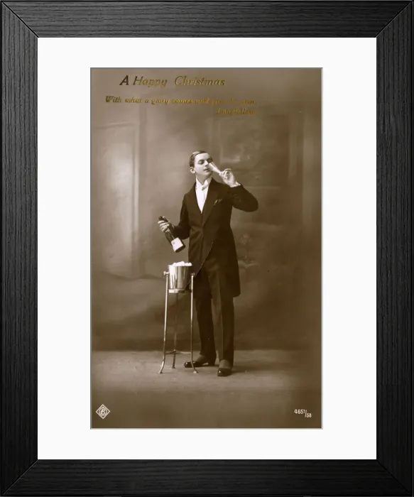 Framed Print : Celebrating Christmas with a bottle of champagne for one Framed Print : Celebrating Christmas with a bottle of champagne for one