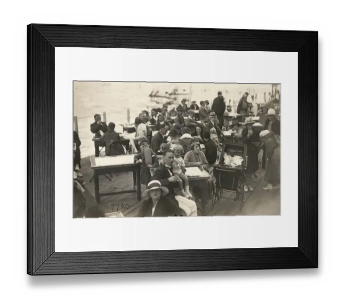 Framed Print : Holidaymakers on a British Pier - seated at tables Framed Print : Holidaymakers on a British Pier - seated at tables