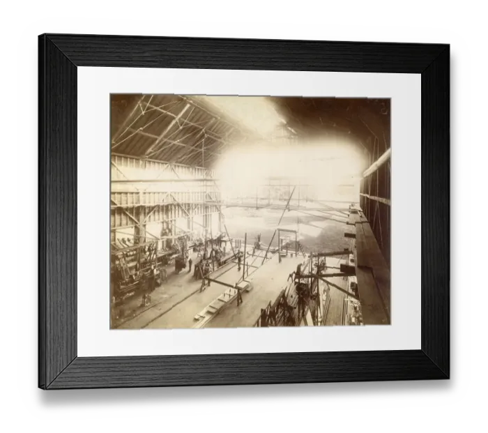 Framed Print : Sir Hiram Maxim?s workshop at Baldwyn?s Park, Kent, 1890 Framed Print : Sir Hiram Maxim?s workshop at Baldwyn?s Park, Kent, 1890