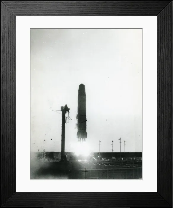Framed Print : Blue Streak flight vehicle F1 lifting off from Woomera Framed Print : Blue Streak flight vehicle F1 lifting off from Woomera