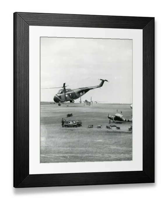 Framed Print : Westland Whirlwind above a Blackburn Beverley C1 Framed Print : Westland Whirlwind above a Blackburn Beverley C1