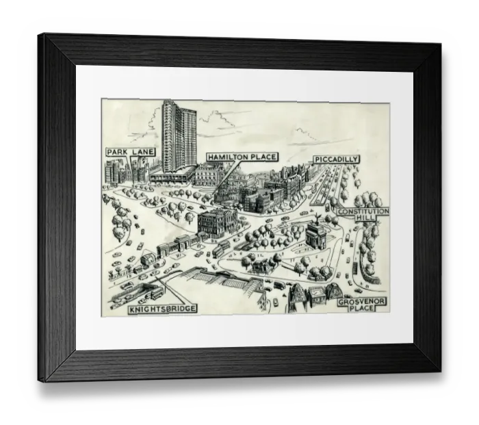 Framed Print : Drawing of Hyde Park Corner after 1963 Framed Print : Drawing of Hyde Park Corner after 1963