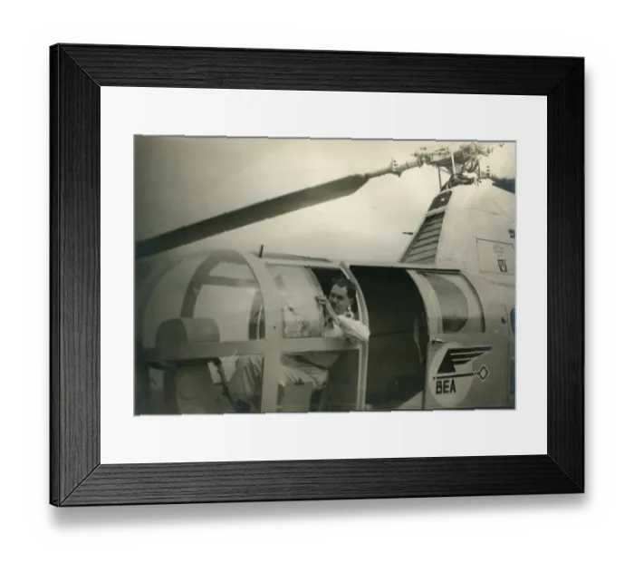 Framed Print : Capt John Theilmann in Sikorsky S-51, G-AKCU, of BEA, a? Framed Print : Capt John Theilmann in Sikorsky S-51, G-AKCU, of BEA, a?