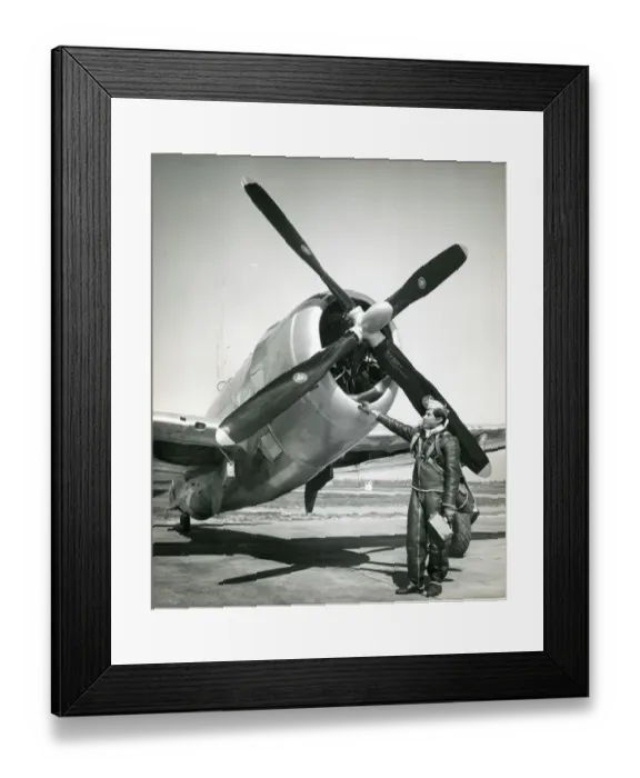 Framed Print : Test pilot Gerard Demunk - front of Curtiss-Wright propeller Framed Print : Test pilot Gerard Demunk - front of Curtiss-Wright propeller