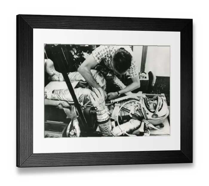 Framed Print : Alan Shepard Jr lies on his back in a tilting chair dur? Framed Print : Alan Shepard Jr lies on his back in a tilting chair dur?