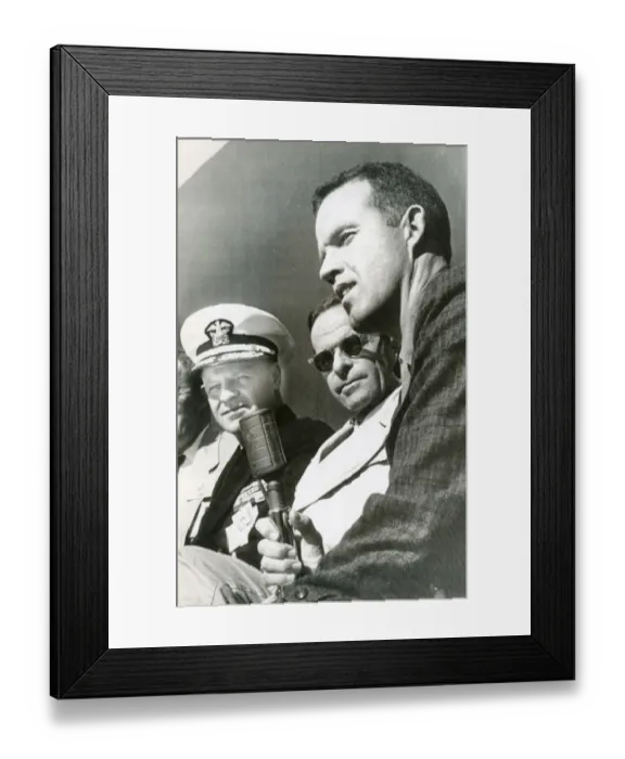 Framed Print : Capt Leroy Cooper, right, with Admiral Hills and Joachi? Framed Print : Capt Leroy Cooper, right, with Admiral Hills and Joachi?