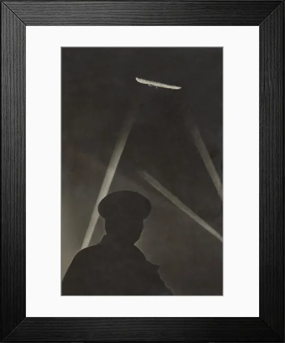 Framed Print : Zeppelin. Postcard Titled Zepp Zeppelin Flying over the UK at Night in WW1 Date: 1916 Framed Print : Zeppelin. Postcard Titled Zepp Zeppelin Flying over the UK at Night in WW1 Date: 1916