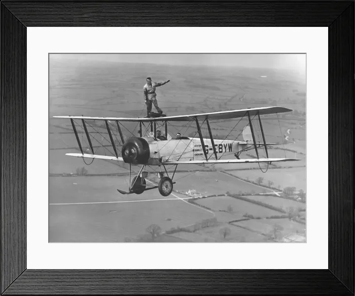 Framed Print : Avro 504K. A Man Wing-Walking on an Avro 504K of Cobhams National Aviation Framed Print : Avro 504K. A Man Wing-Walking on an Avro 504K of Cobhams National Aviation