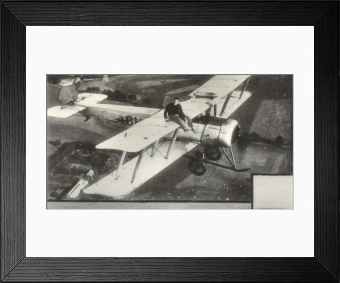 Framed Print : Avro 504K. Wing-Walking by Mr M N Hearn on an Avro 504K During a National Framed Print : Avro 504K. Wing-Walking by Mr M N Hearn on an Avro 504K During a National